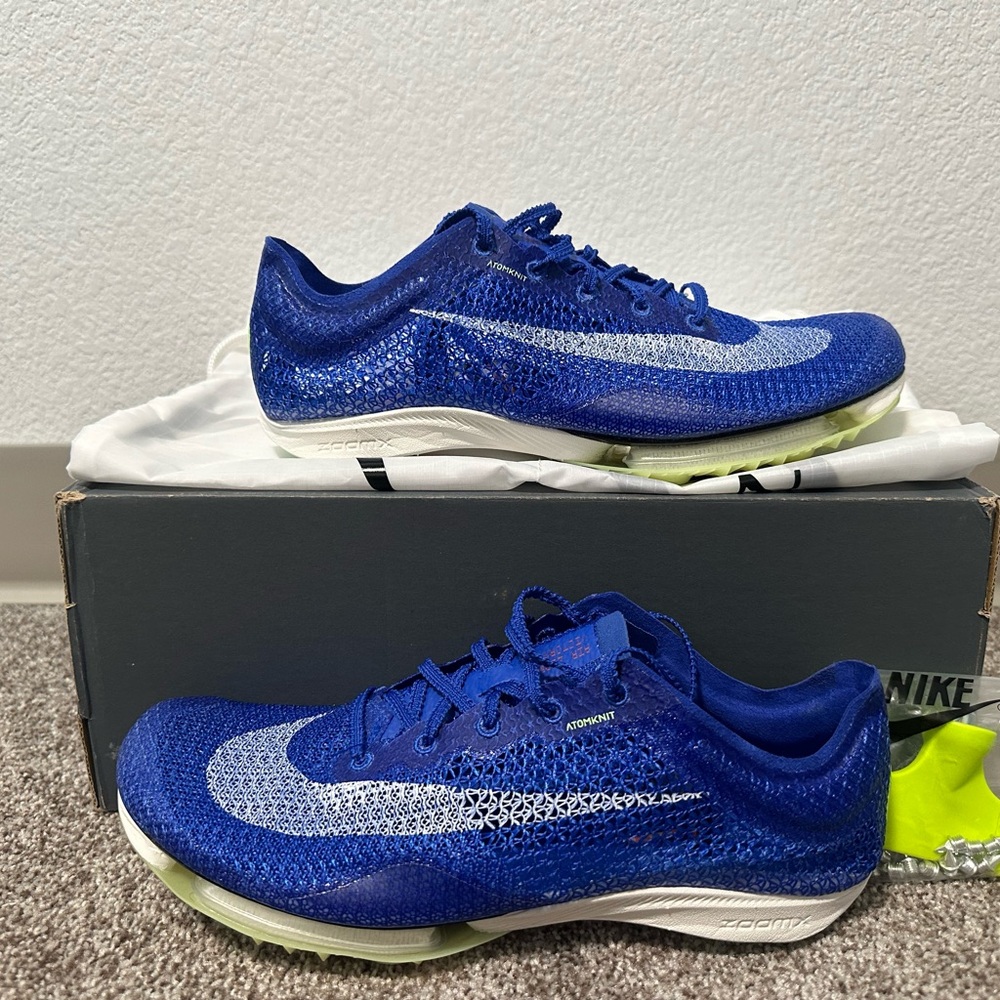 NEW mens Nike air zoom victory track and field spikes racer blue white atomknit